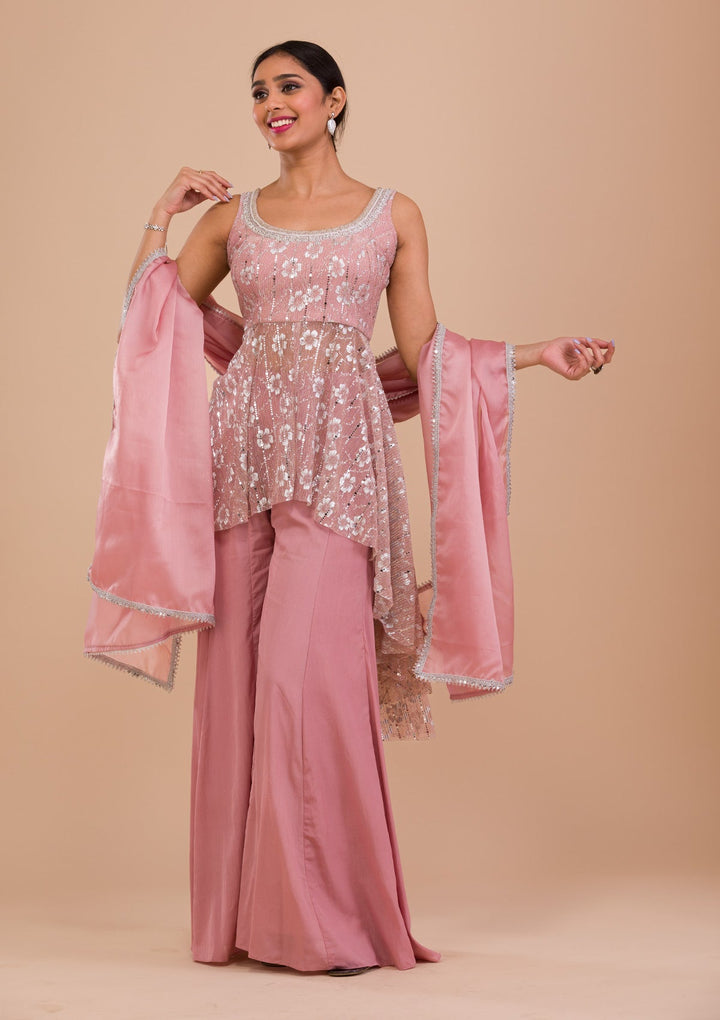 Pink Sequins Shimmer Readymade Salwar Kameez-Koskii
