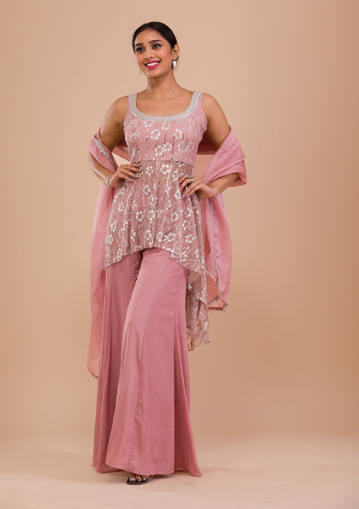 Pink Sequins Shimmer Readymade Salwar Kameez-Koskii