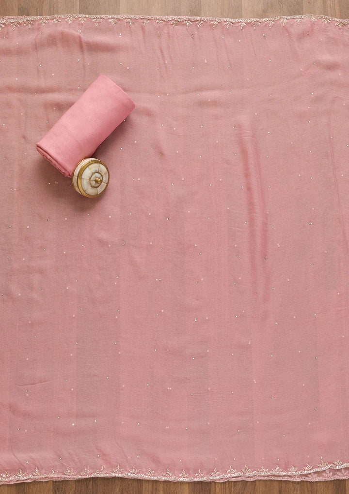 Pink Sequins Organza Unstitched Salwar Kameez-Koskii