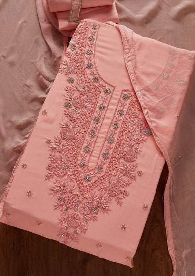 Pink Silver Stonework Georgette Designer Unstitched Salwar Suit - koskii