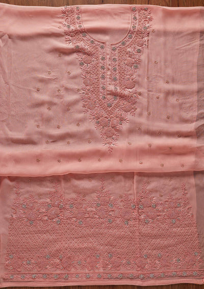 Pink Silver Stonework Georgette Designer Unstitched Salwar Suit - koskii