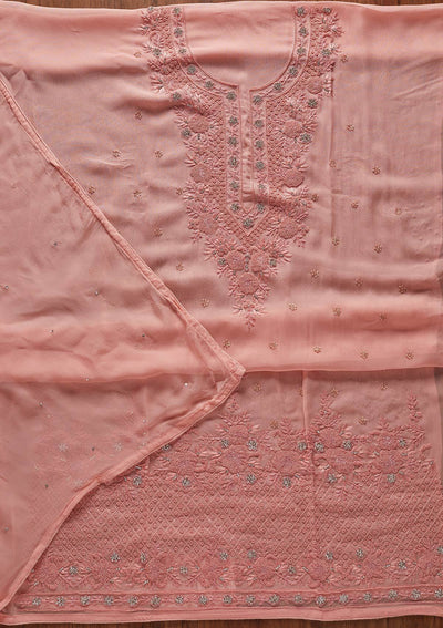 Pink Silver Stonework Georgette Designer Unstitched Salwar Suit - koskii
