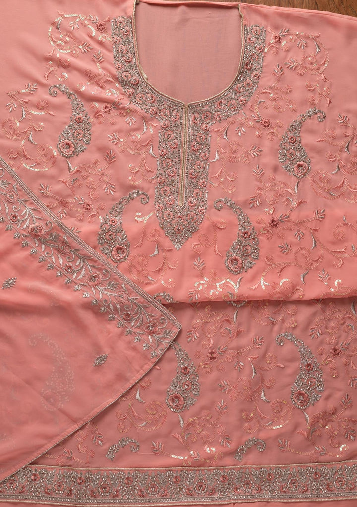 Pink Silver Stonework Georgette Designer Unstitched Salwar Suit - koskii
