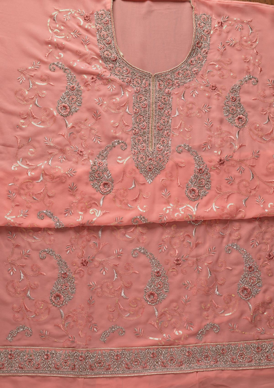 Pink Silver Stonework Georgette Designer Unstitched Salwar Suit - koskii