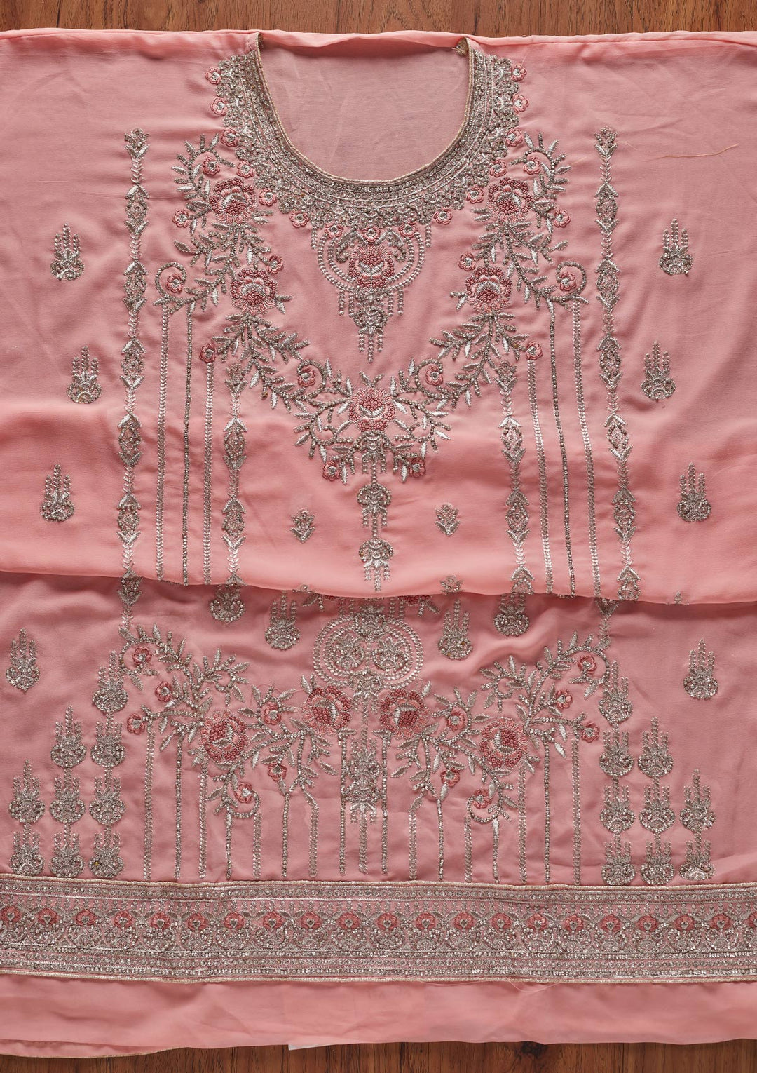Pink Silver Stonework Georgette Designer Unstitched Salwar Suit - koskii