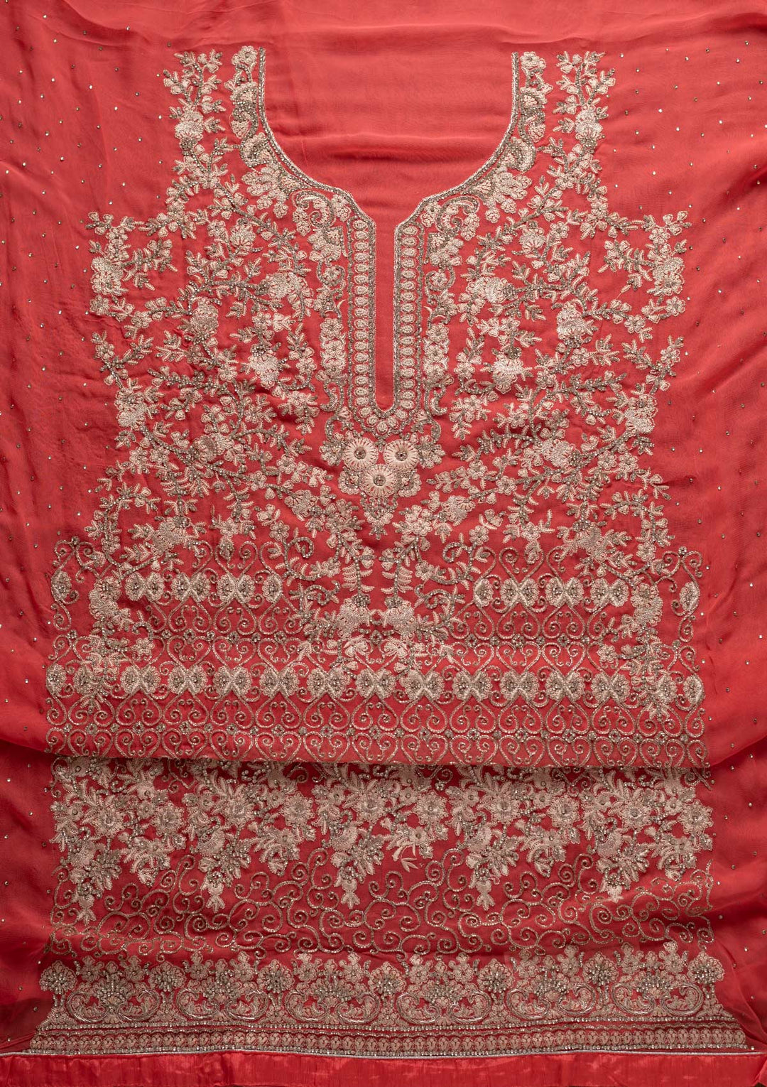 Pink Silver Stonework Georgette Designer Unstitched Salwar Suit - koskii
