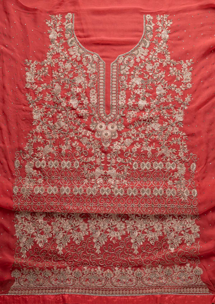 Pink Silver Stonework Georgette Designer Unstitched Salwar Suit - koskii