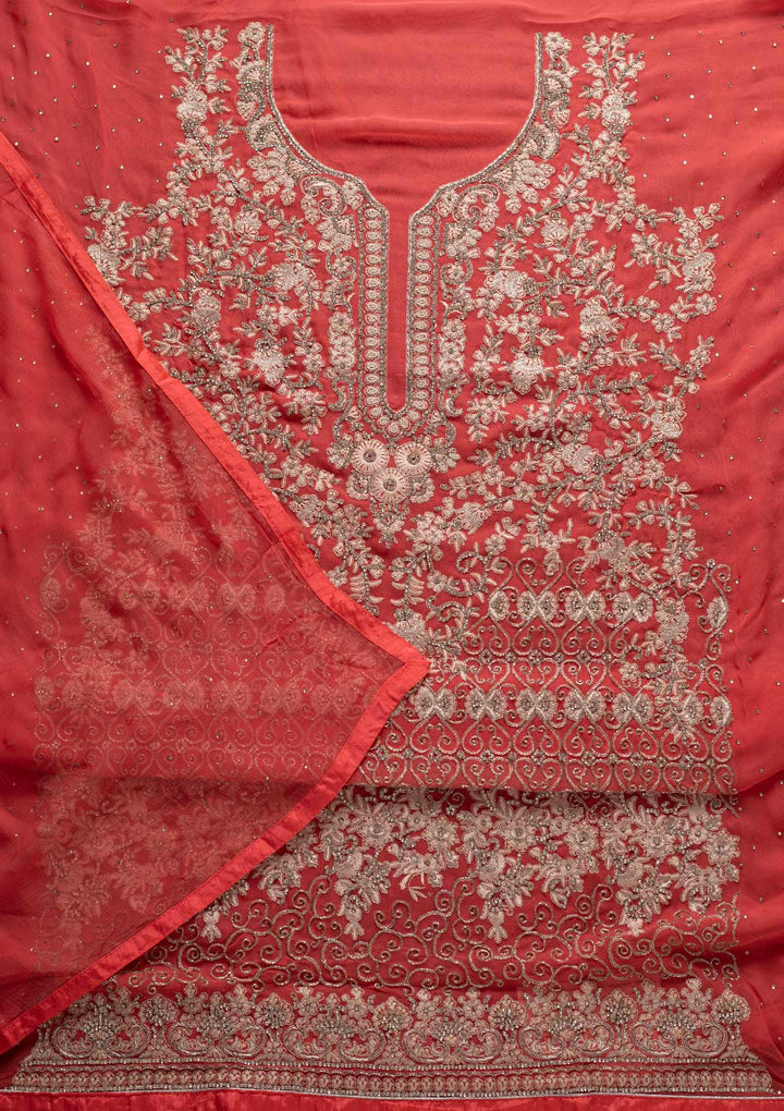 Pink Silver Stonework Georgette Designer Unstitched Salwar Suit - koskii