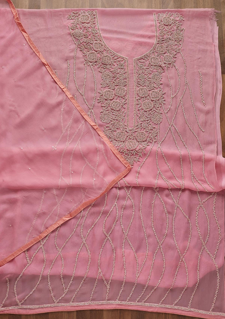 Pink Silver Stonework Georgette Designer Unstitched Salwar Suit - Koskii