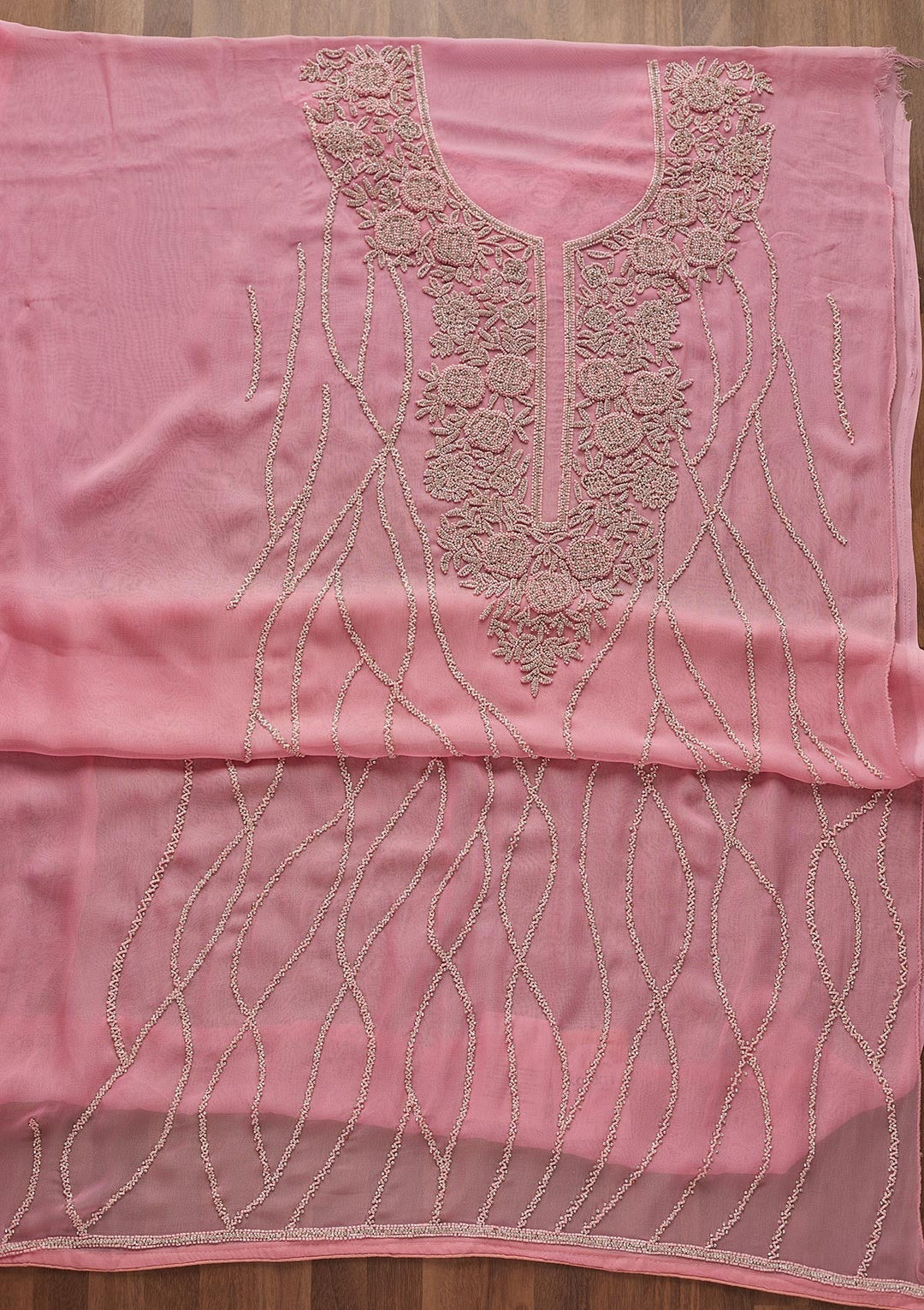 Pink Silver Stonework Georgette Designer Unstitched Salwar Suit - Koskii