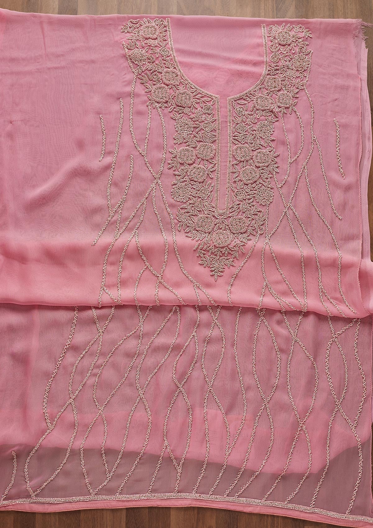 Pink Silver Stonework Georgette Designer Unstitched Salwar Suit - Koskii