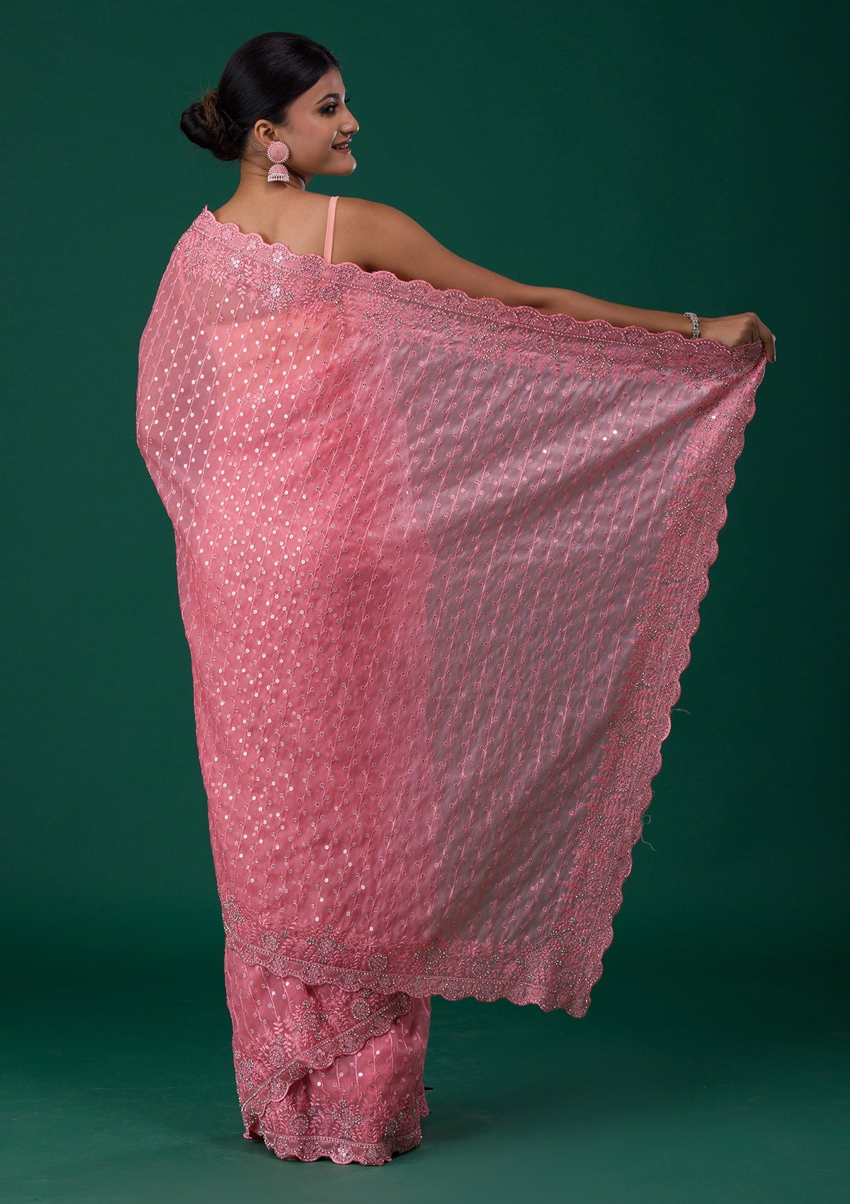 Pink Silver Stonework Georgette Saree-Koskii