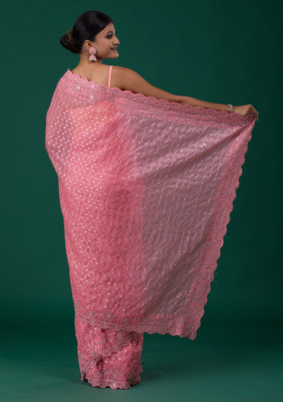 Pink Silver Stonework Georgette Saree-Koskii
