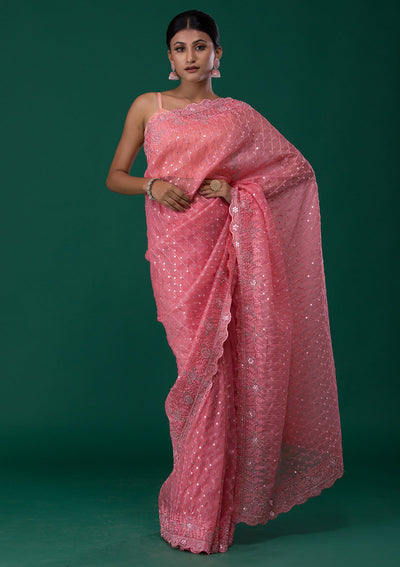 Pink Silver Stonework Georgette Saree-Koskii