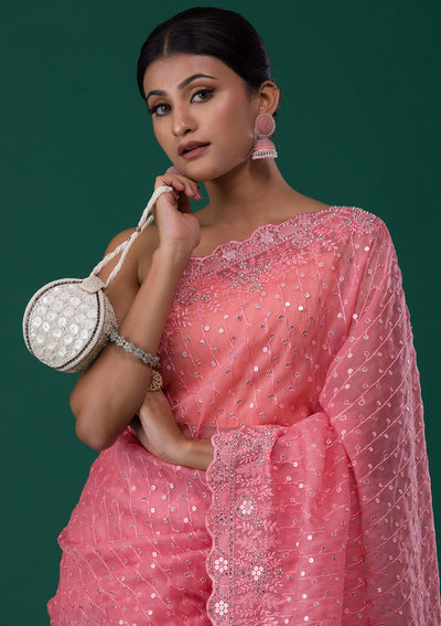 Pink Silver Stonework Georgette Saree-Koskii