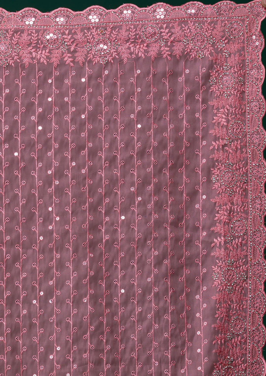 Pink Silver Stonework Georgette Saree-Koskii