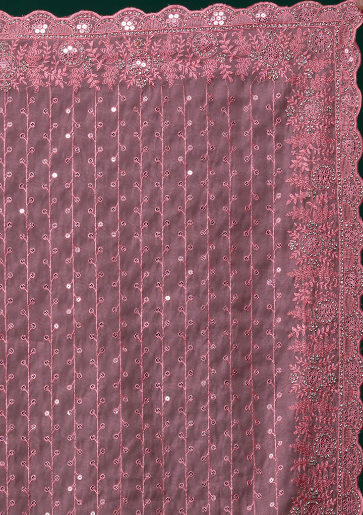 Pink Silver Stonework Georgette Saree-Koskii