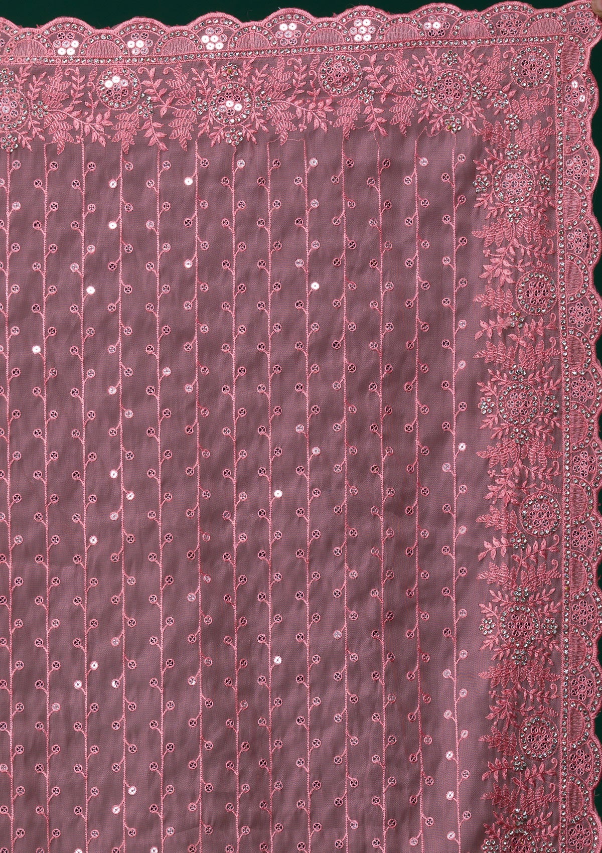 Pink Silver Stonework Georgette Saree-Koskii