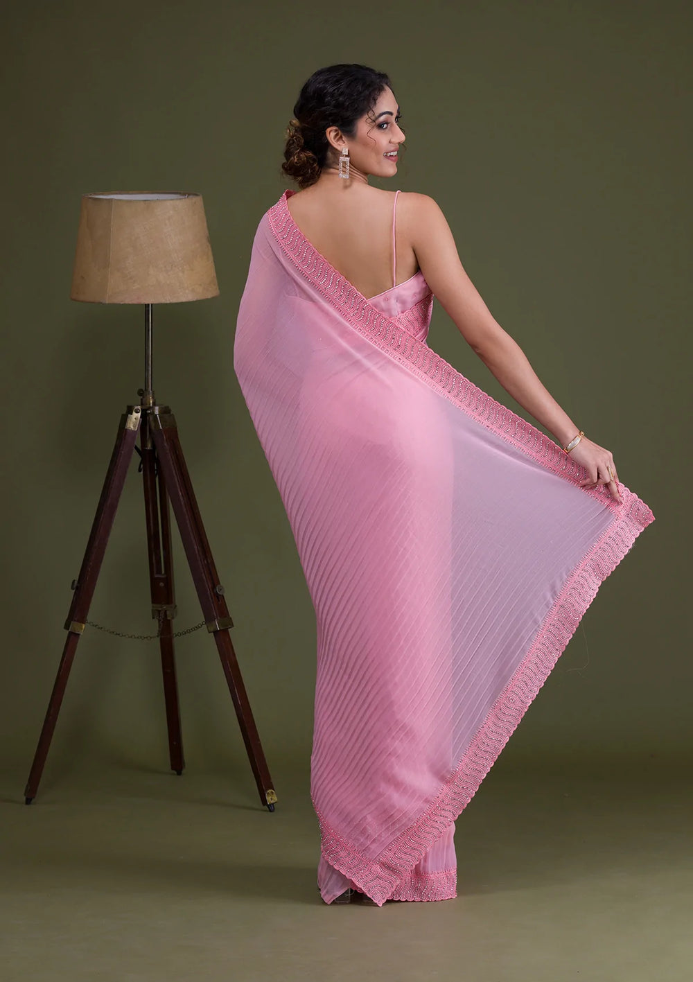 Pink Silver-Stonework Georgette Saree-Koskii