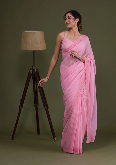 Pink Silver-Stonework Georgette Saree-Koskii