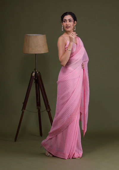Pink Silver-Stonework Georgette Saree-Koskii