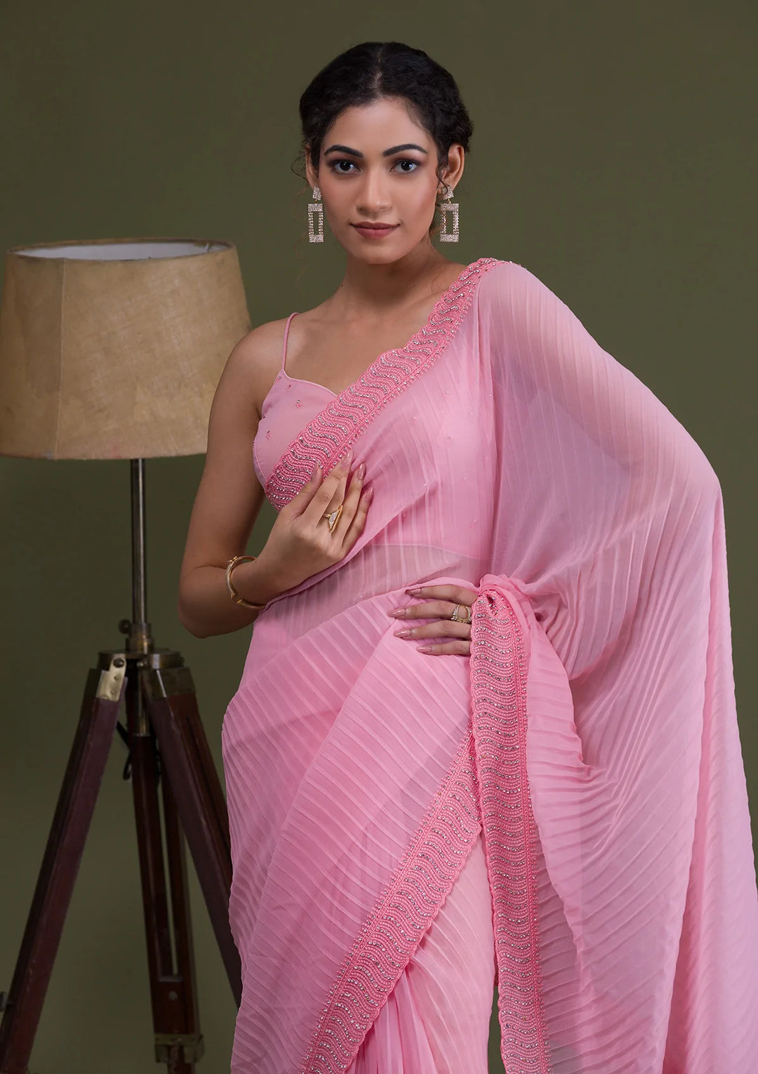 Pink Silver-Stonework Georgette Saree-Koskii