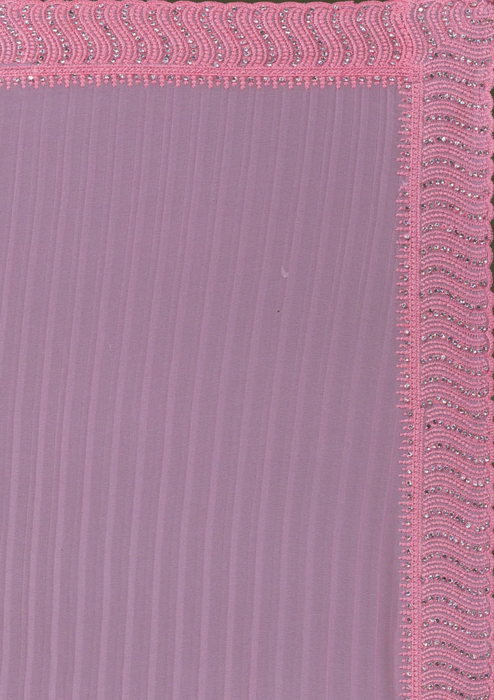 Pink Silver-Stonework Georgette Saree-Koskii