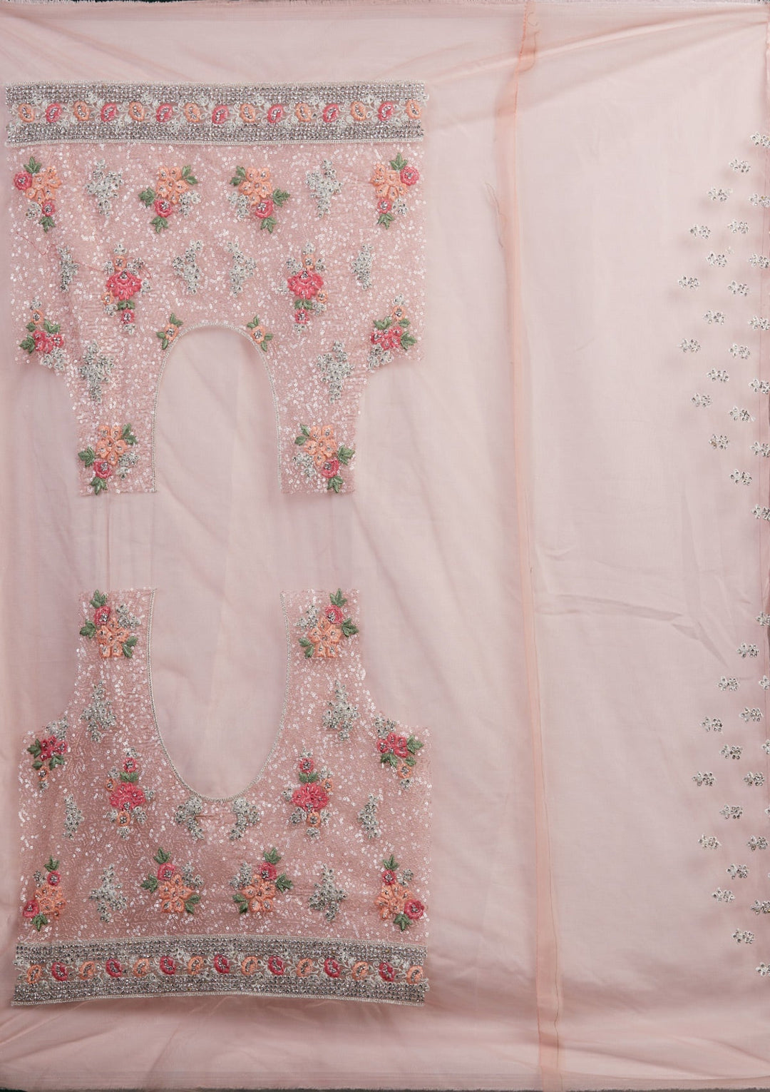 Pink Silver Stonework Net Designer Lehenga-Koskii