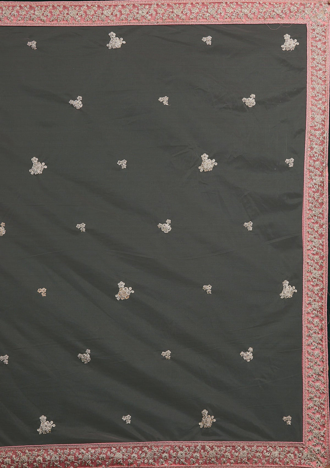 Pink Silver Stonework Net Designer Lehenga-Koskii
