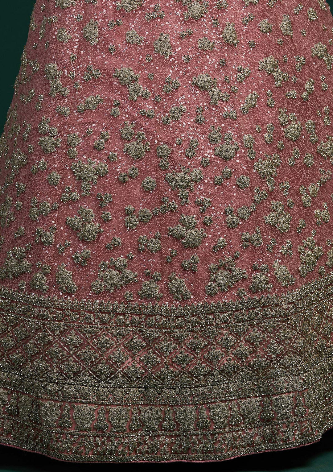 Pink Silver Stonework Net Designer Lehenga-Koskii