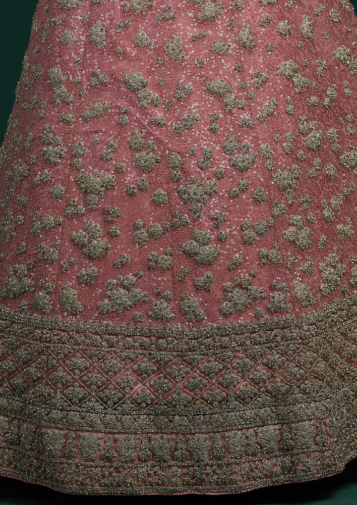 Pink Silver Stonework Net Designer Lehenga-Koskii