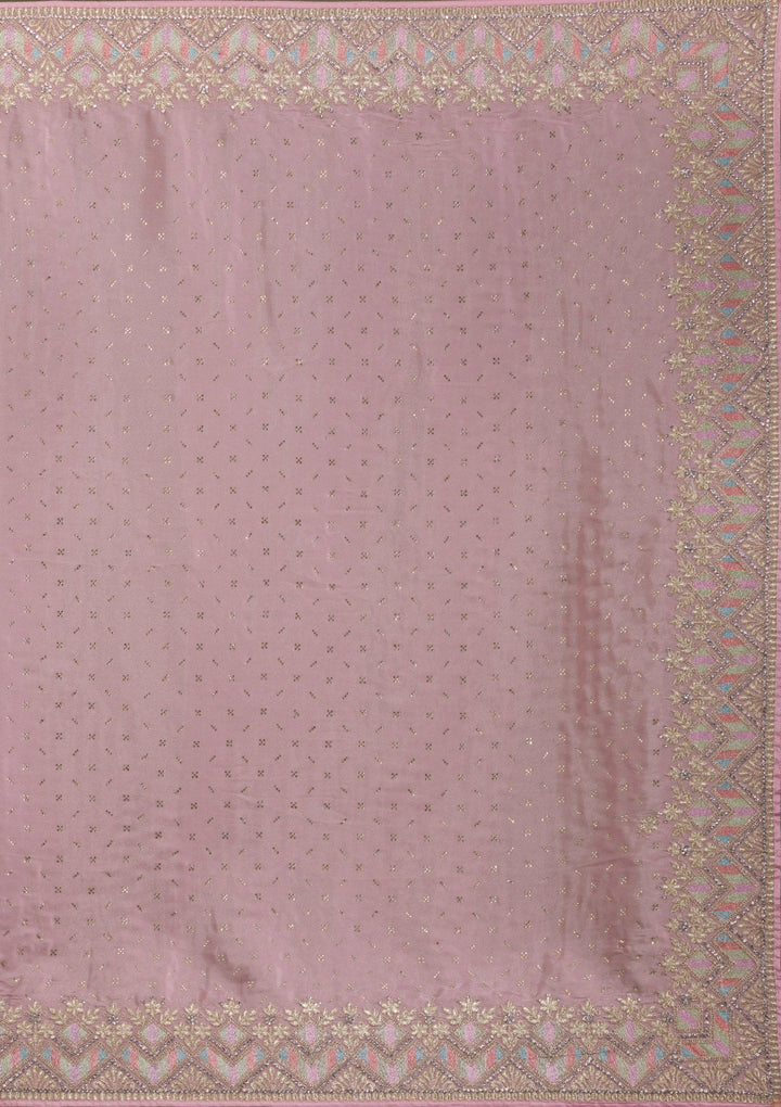 Pink Stonework Satin Saree-Koskii