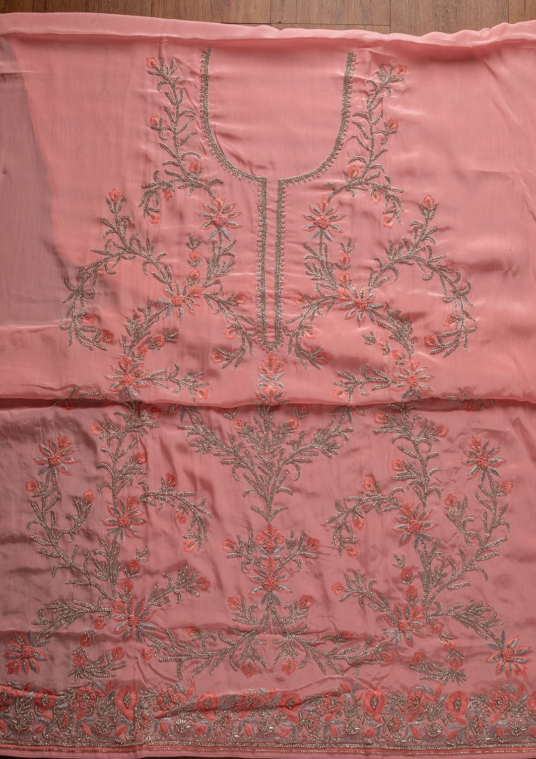 Pink Silver Stonework Semi Crepe Designer Unstitched Salwar Suit - koskii