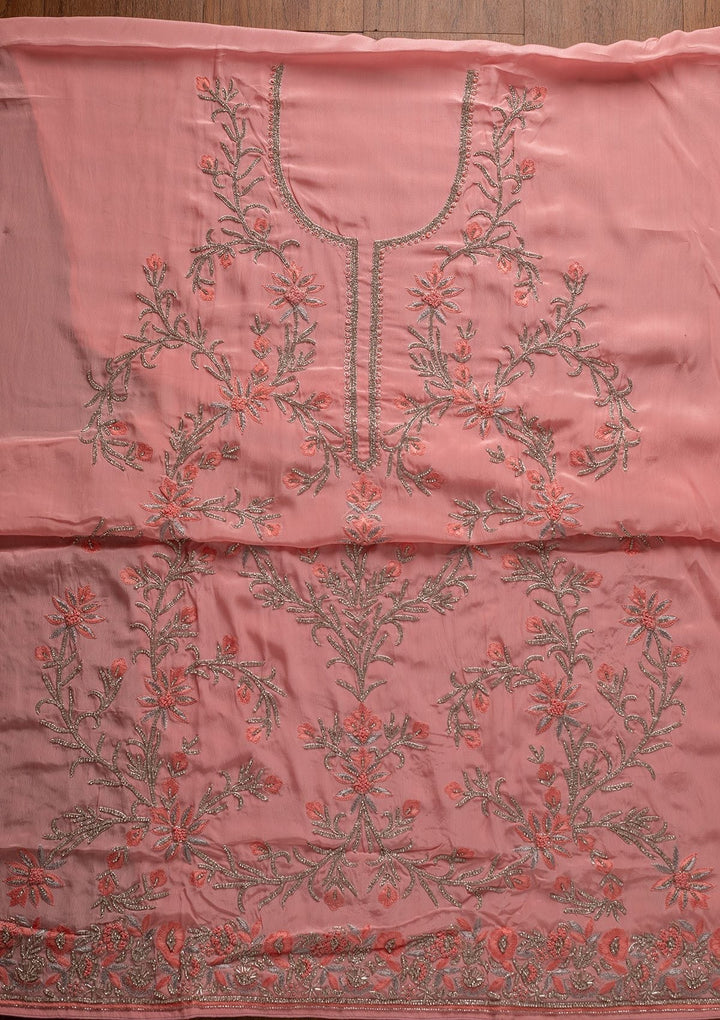 Pink Silver Stonework Semi Crepe Designer Unstitched Salwar Suit - koskii