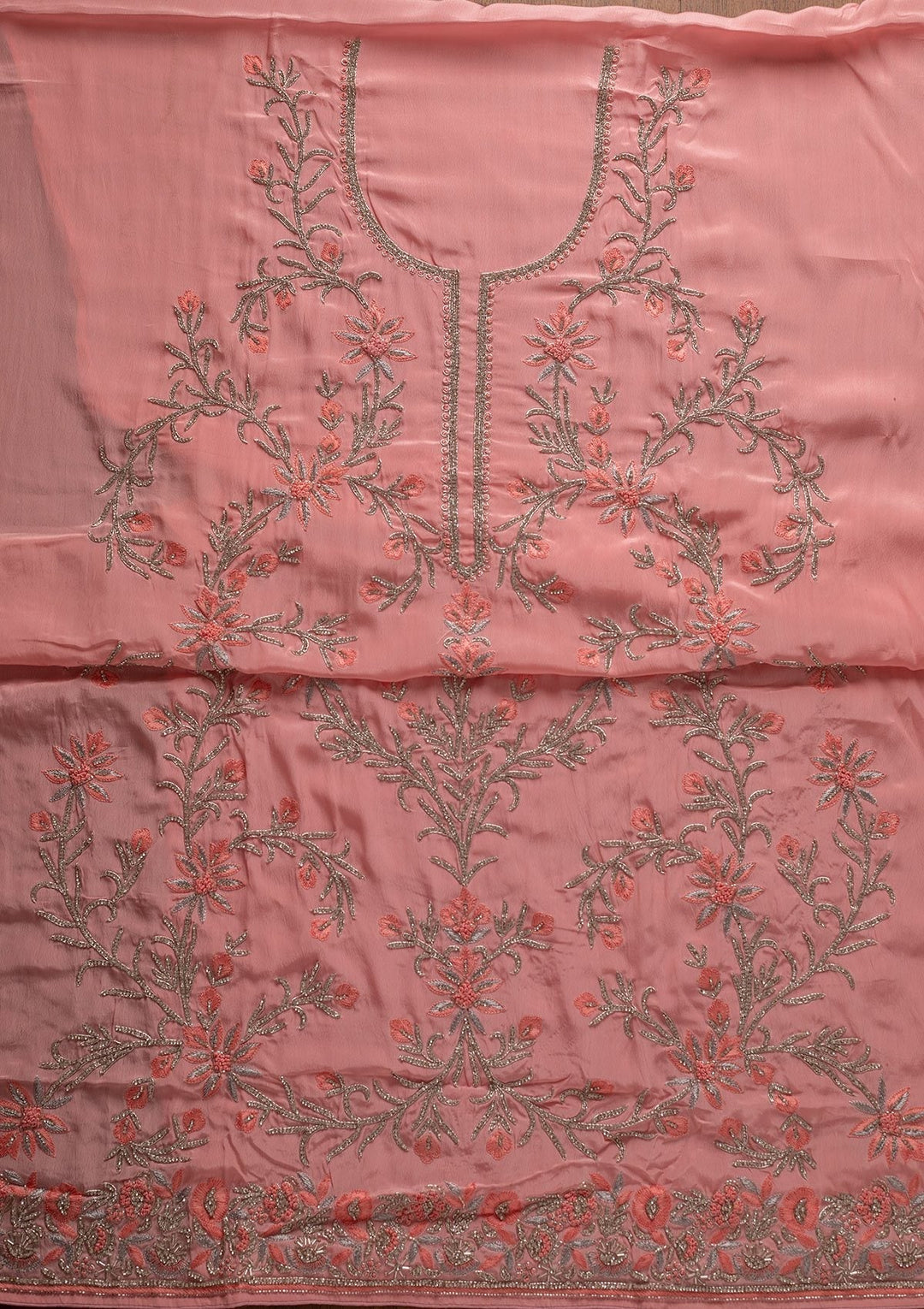 Pink Silver Stonework Semi Crepe Designer Unstitched Salwar Suit - koskii
