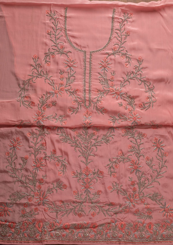 Pink Silver Stonework Semi Crepe Designer Unstitched Salwar Suit - koskii