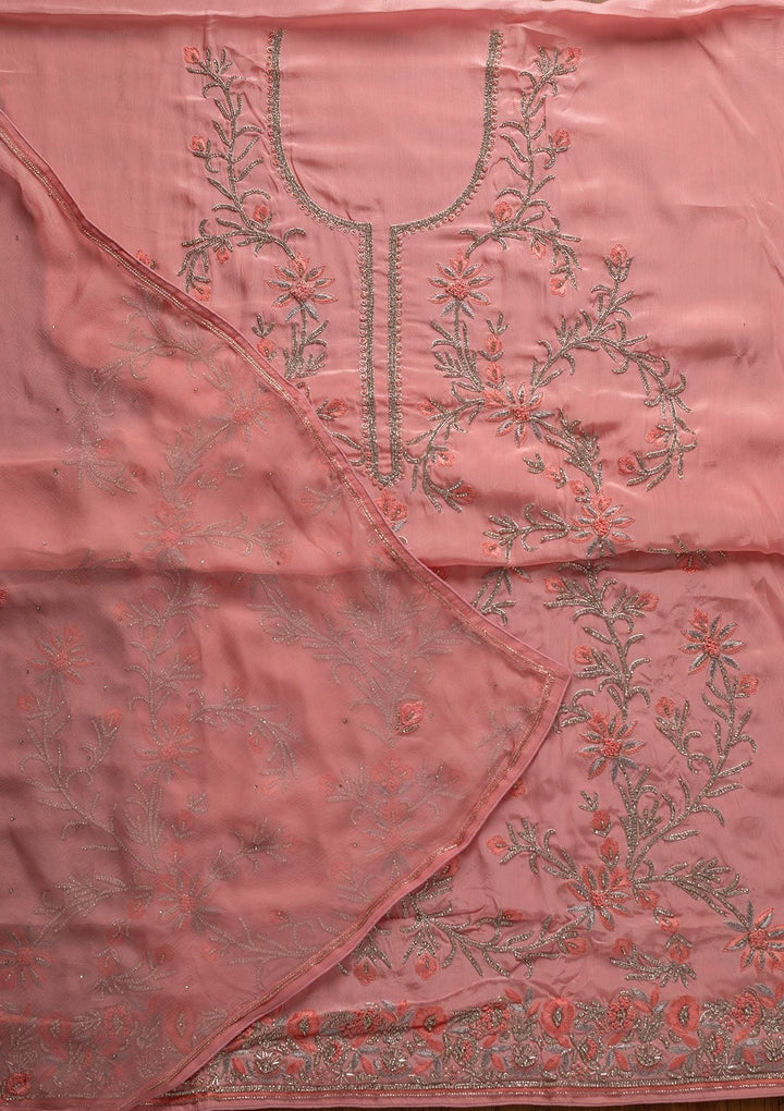 Pink Silver Stonework Semi Crepe Designer Unstitched Salwar Suit - koskii