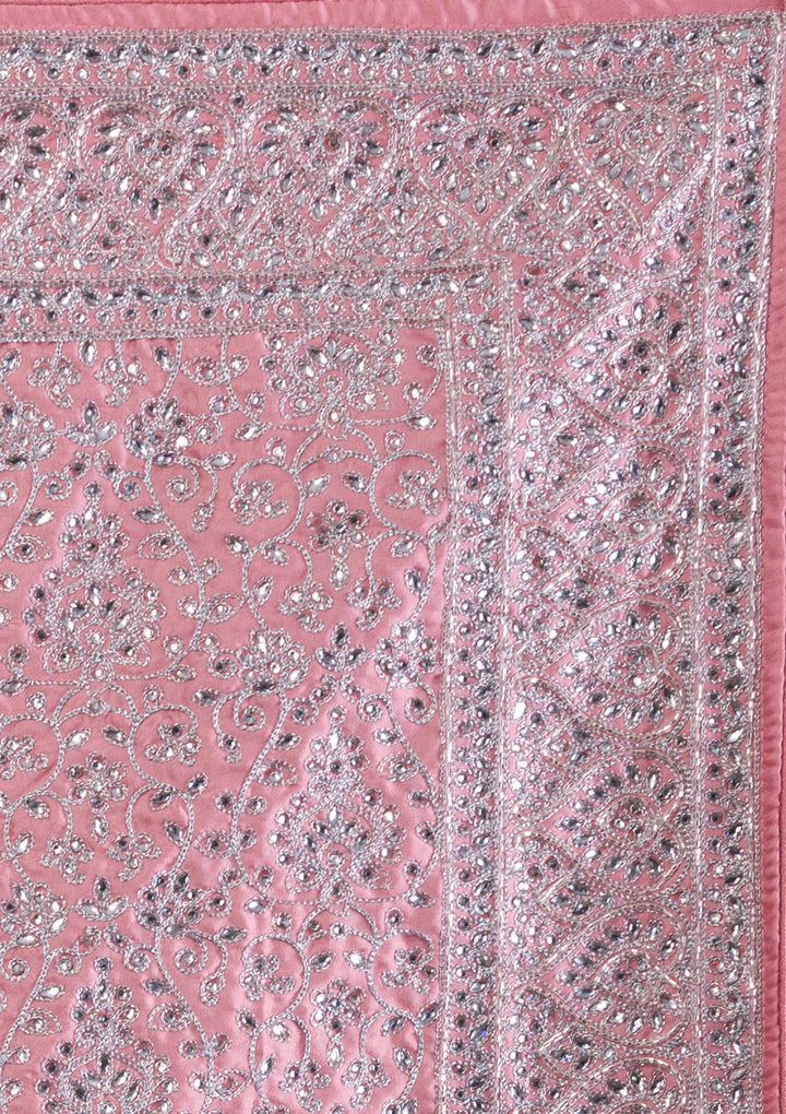 Pink Stonework Semi Crepe Saree-Koskii