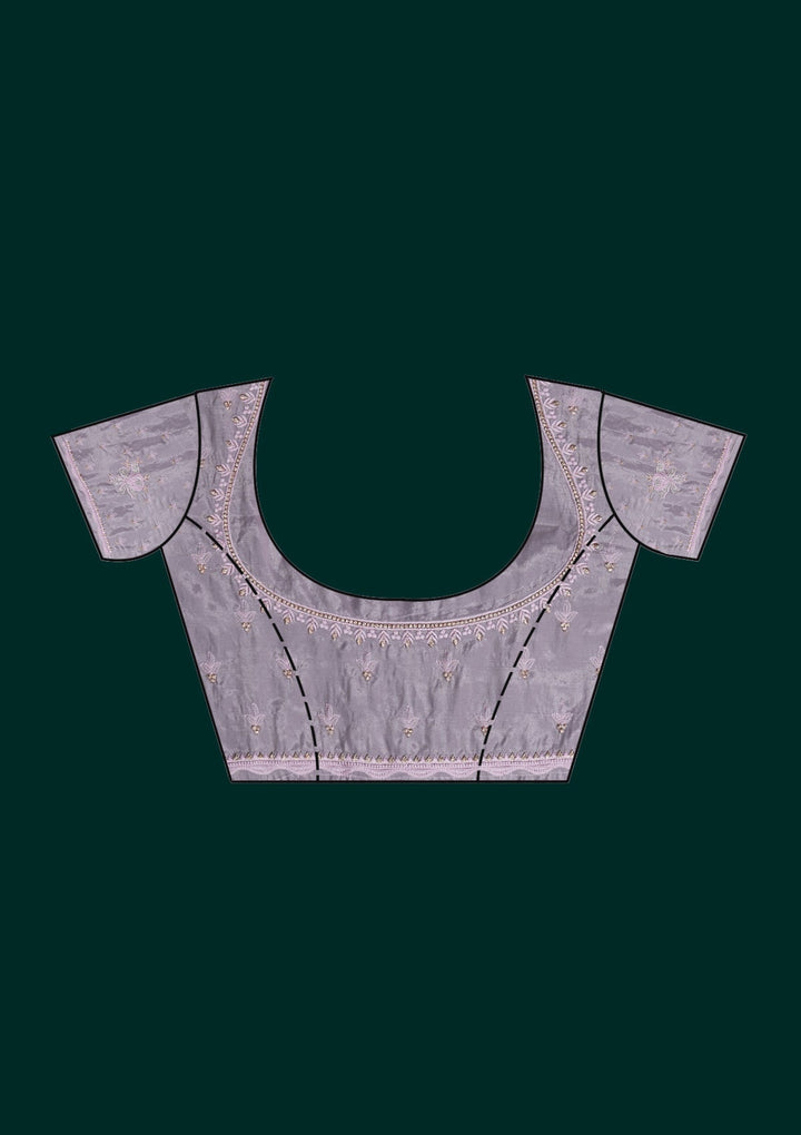 Pink Silver Stonework Tissue Saree - Koskii