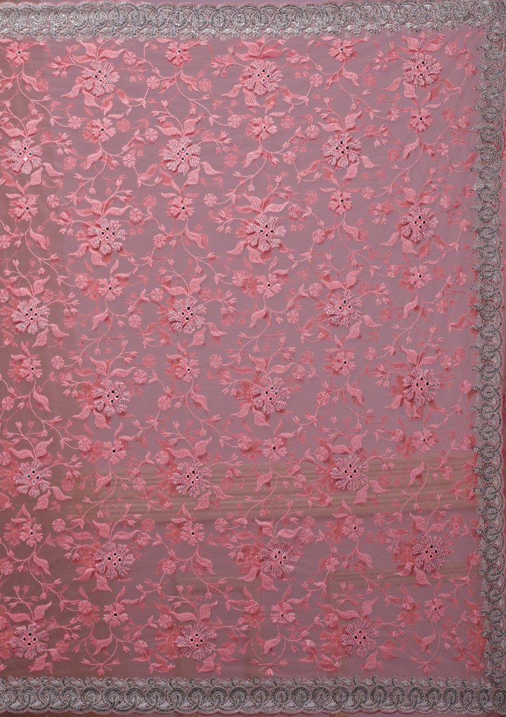 Pink Stonework Net Saree-Koskii