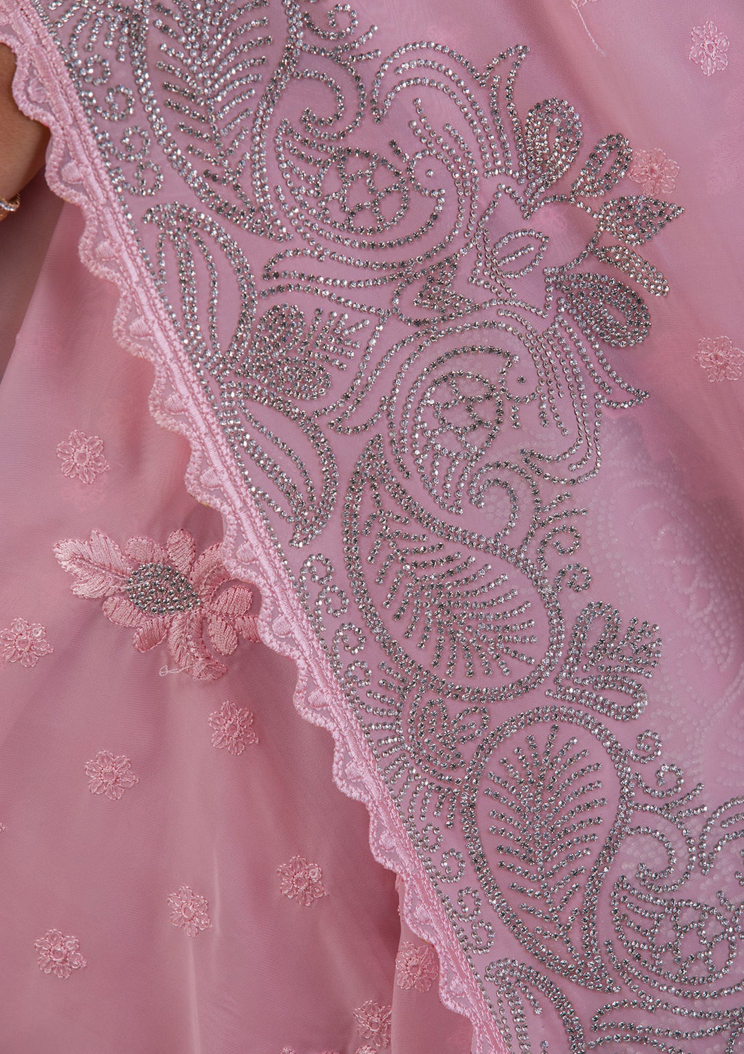 Pink Zariwork Georgette Designer Saree-Koskii