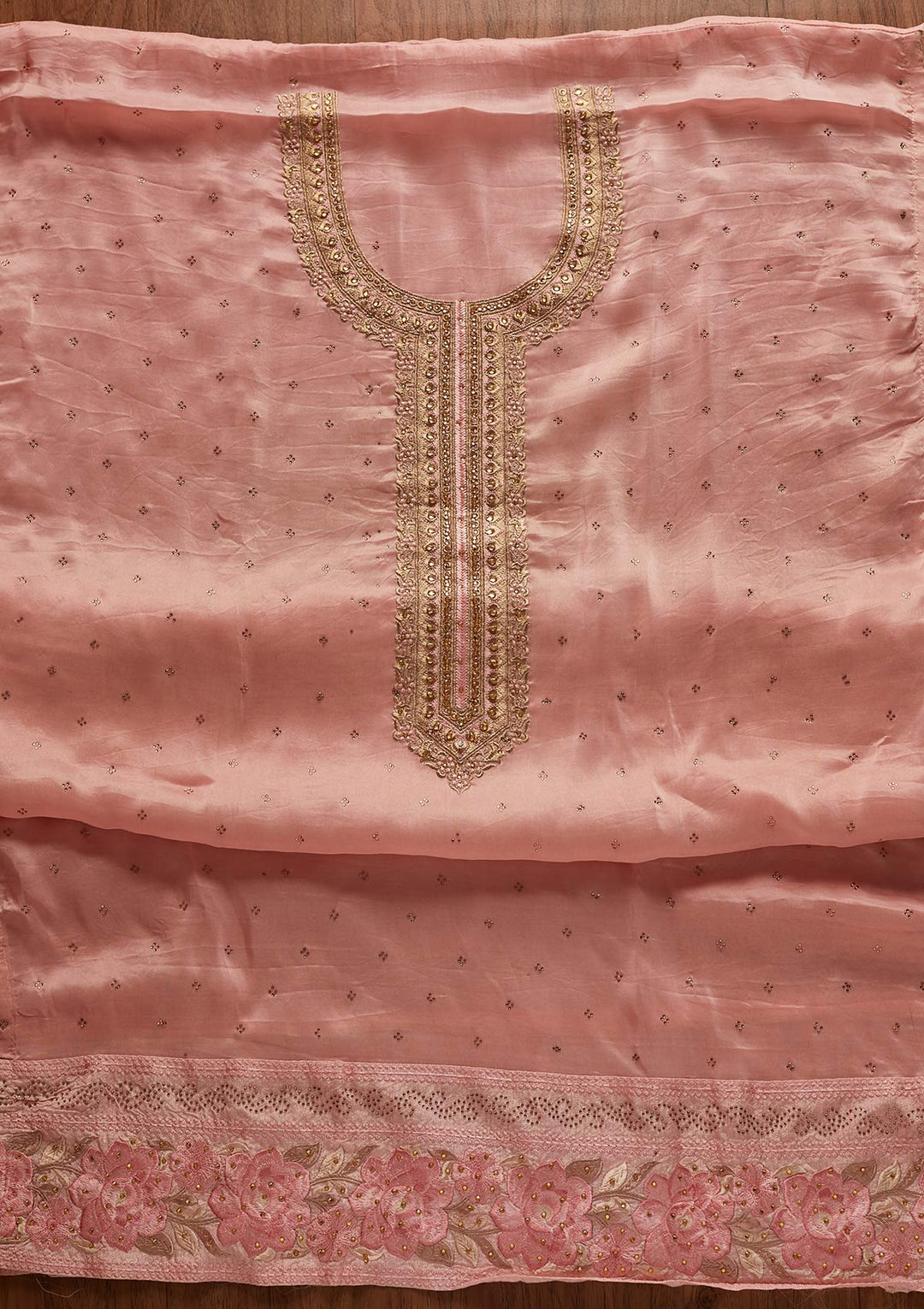 Pink Stonework Art Silk Designer Unstitched Salwar Suit - koskii