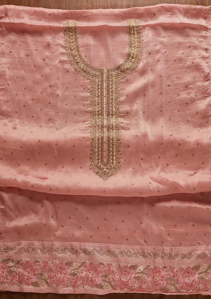 Pink Stonework Art Silk Designer Unstitched Salwar Suit - koskii