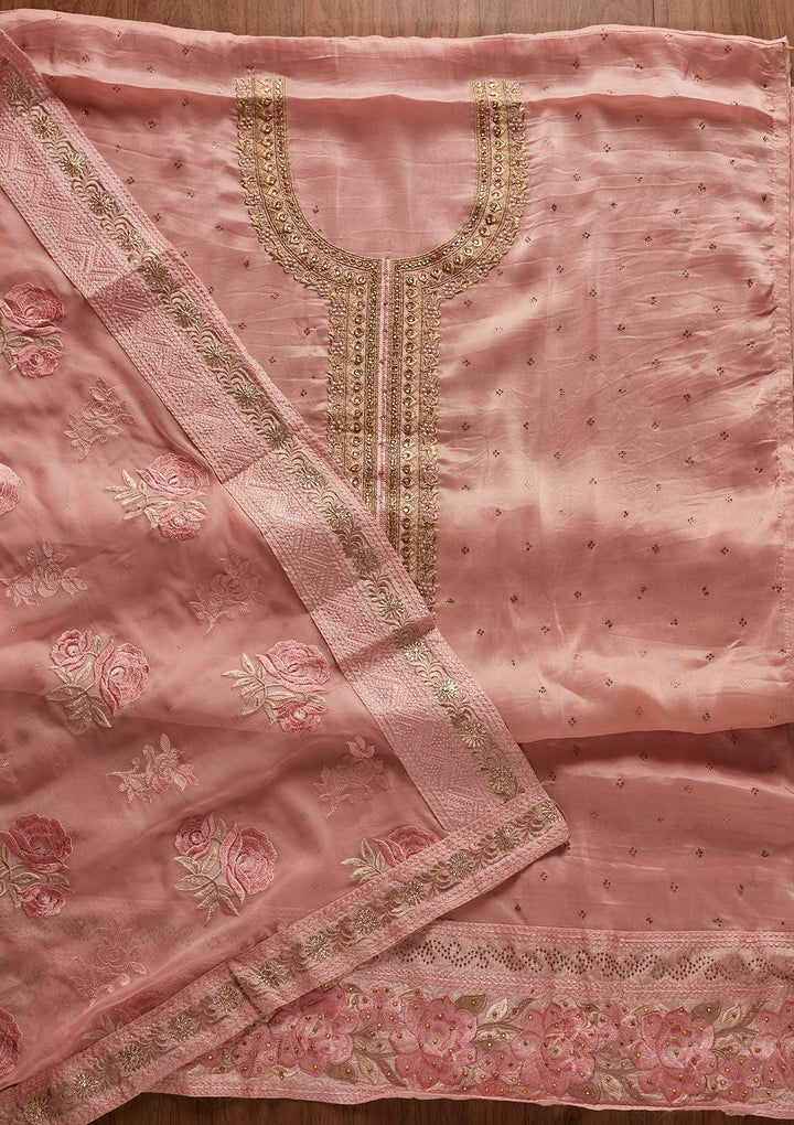 Pink Stonework Art Silk Designer Unstitched Salwar Suit - koskii