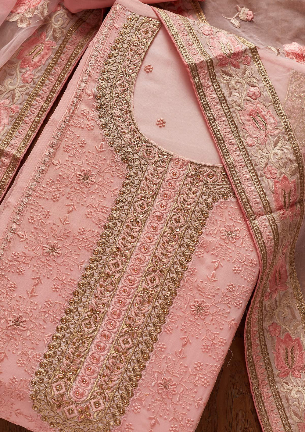 Pink Stonework Art Silk Designer Unstitched Salwar Suit - koskii
