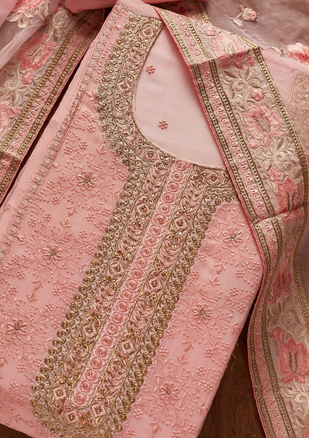 Pink Stonework Art Silk Designer Unstitched Salwar Suit - koskii