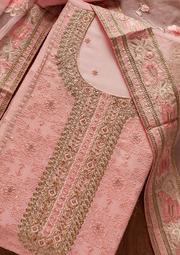 Pink Stonework Art Silk Designer Unstitched Salwar Suit - koskii