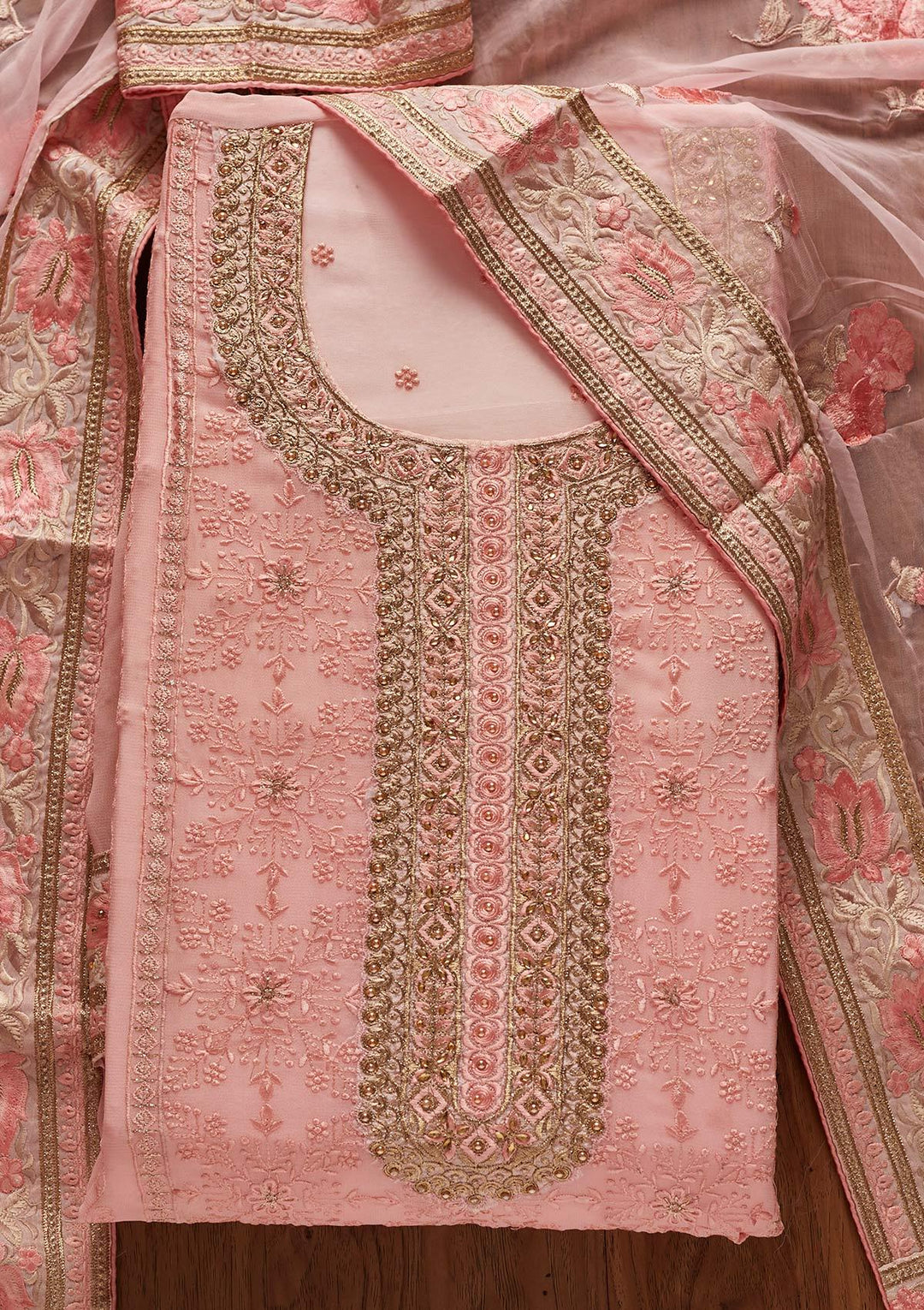 Pink Stonework Art Silk Designer Unstitched Salwar Suit - koskii
