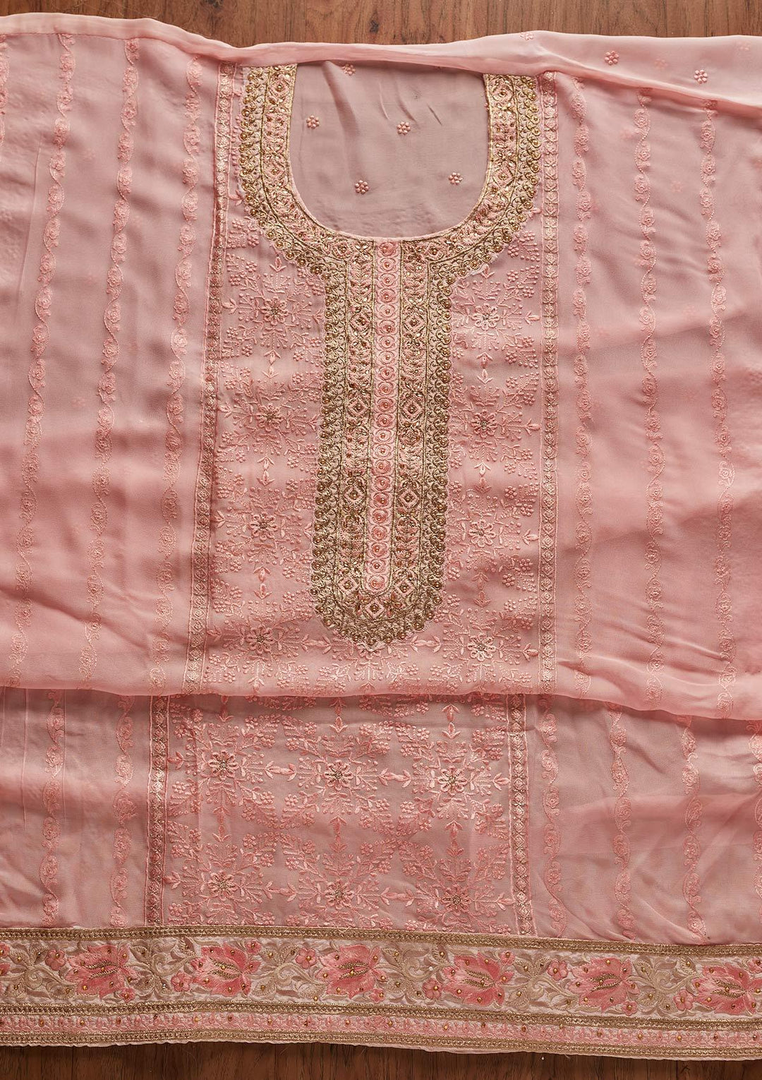Pink Stonework Art Silk Designer Unstitched Salwar Suit - koskii