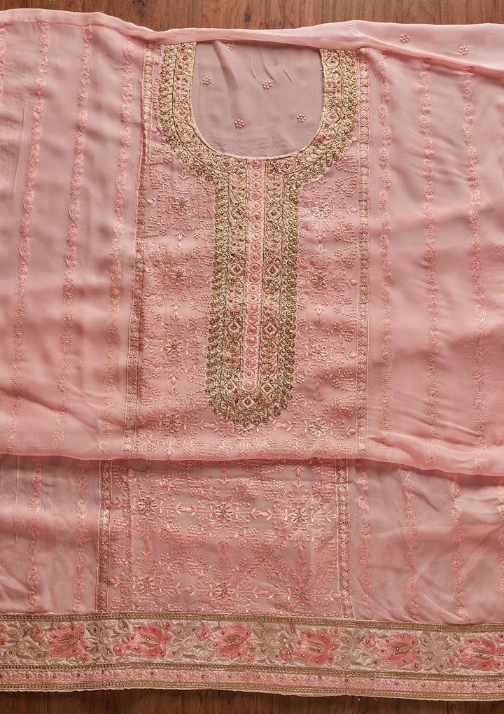 Pink Stonework Art Silk Designer Unstitched Salwar Suit - koskii